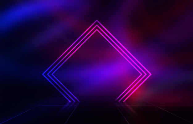 Foto dunkler abstrakter hintergrund neon geometrische 3d-figur uv-rauch 3d-illustration