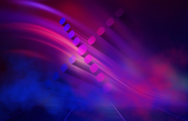 Dunkler abstrakter Hintergrund Neon geometrische 3D-Figur UV-Rauch 3D-Illustration