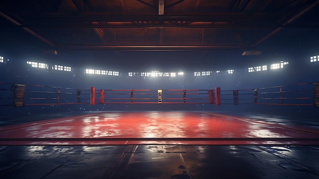 dunkler Boxring im leeren Fitnessstudio Interieur 3D-Rendering