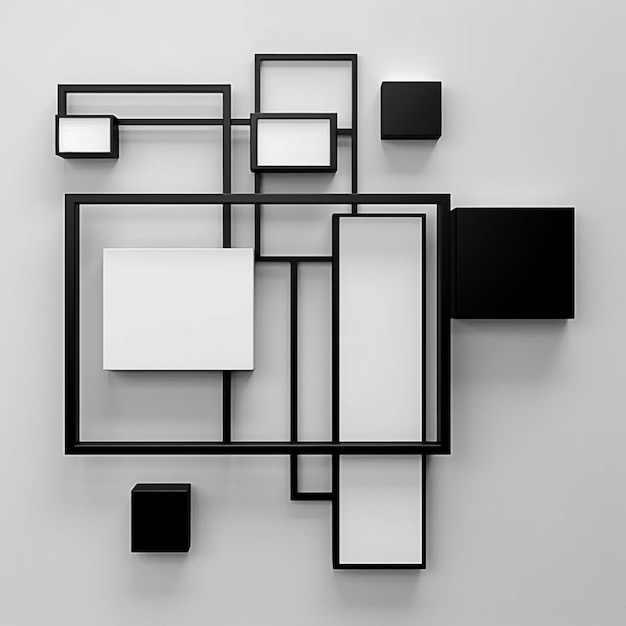 Dunkler geometrischer Raum bestehend aus schwarzen und grauen 3D-Rechtecken für von Ai generierte Designkunstwerke