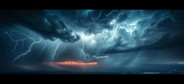 dunkler Himmel mit schweren Wolken mit Blitzen während eines Gewitternsturms