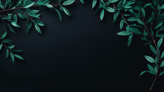 dunkler Hintergrund mit grünen Zweigen und Blättern mit Platz für Text