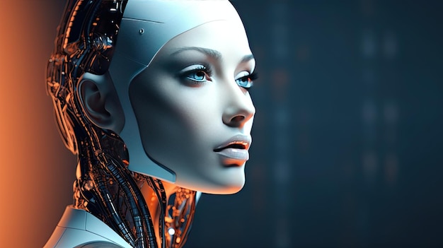 Dunkler Hintergrund mit Kopierraum-Konzept für weibliche Robotertechnologie