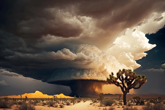 Dunkler ominöser Himmel mit Gewitterwolke über der Wüste dramatisches Gewitter generative ai