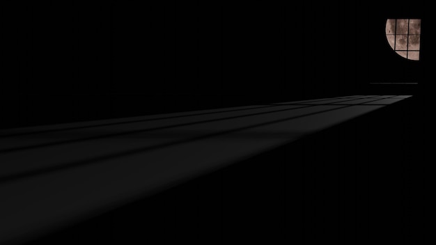 Dunkler Raum mit Licht und Schatten aus dem Vollmond 3D-Rendering