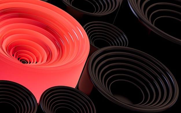 dunkler und roter Kreis leuchtende abstrakte geometrische Mustertapete 3D-Rendering