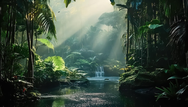dunkler Wald mit Dschungel im Fantasy-Hintergrund