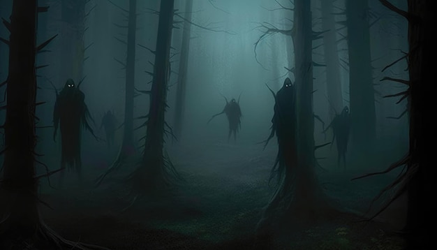 Dunkler Wald mit Geistern