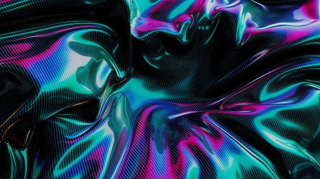 Dunkles, neonfarbenes Stoffstück aus blasendem Stoffhintergrund 3D-Rendering