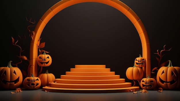 Dunkles Podium für Halloween-Verkaufsförderung oder Produkt-Halloween-Minimalszene 3D-Podiumsplattform