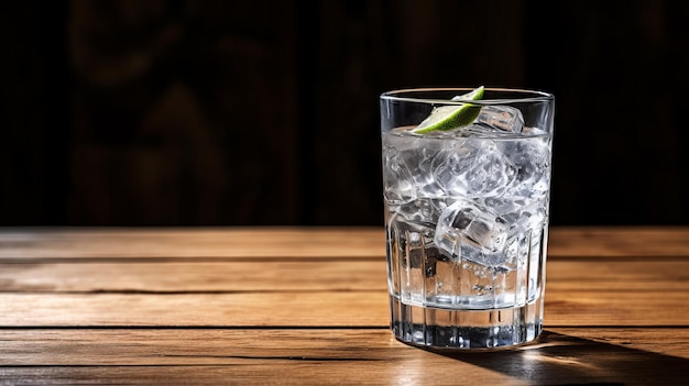 Foto dunkles silber und helles indigo-glas von tonic auf einem holztisch