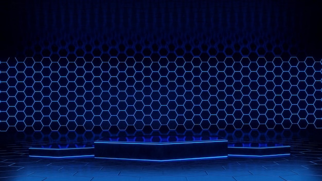 Dunkles Zimmer modernes Scifi mit Neonlicht 3D-Rendering