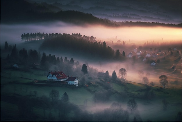 Dunstiger Nebel der Hochlandansicht