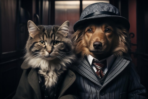 Dúo canino y felino uniéndose como detectives AI