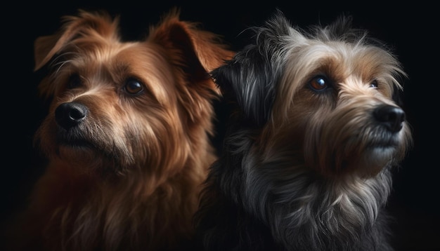 Duo de terrier de cachorrinho fofo fecha retrato juntos gerado por IA