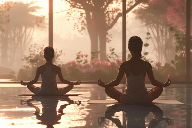 El dúo madre-hija disfrutando de una serena sesión de yoga