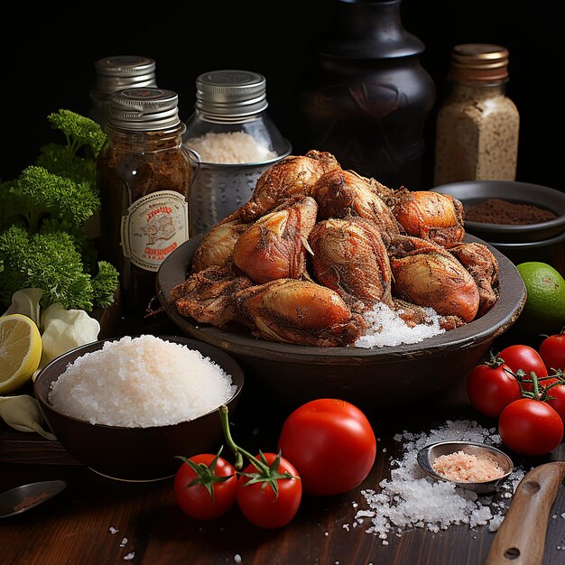 Dúo de pollo salado con sal y pimienta