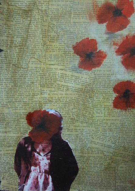 Dupla exposição de pessoa com flores em papel