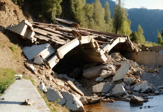 Foto durch ein erdbeben zerstörte brücke