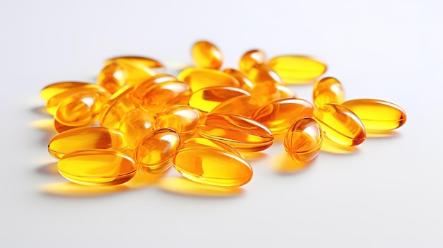 Foto durchsichtige gelbe vitamine auf einem hellen hintergrund vitamin d omega 3 omega 6 nahrungsergänzungsmittelöl