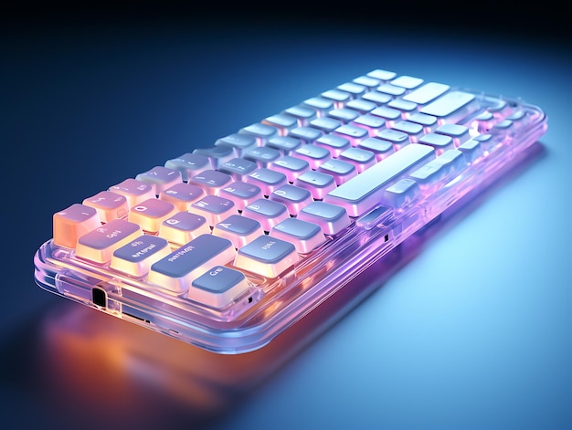 Foto durchsichtige glas-tastatur farbgradienten tastaturtechnologie tastatur zukunfts-tastaturen3d-tastature