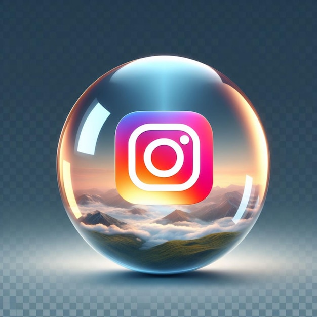 durchsichtige Glasblase mit dem Instagram-Logo darin, isoliert auf einem durchsichtigen Hintergrund