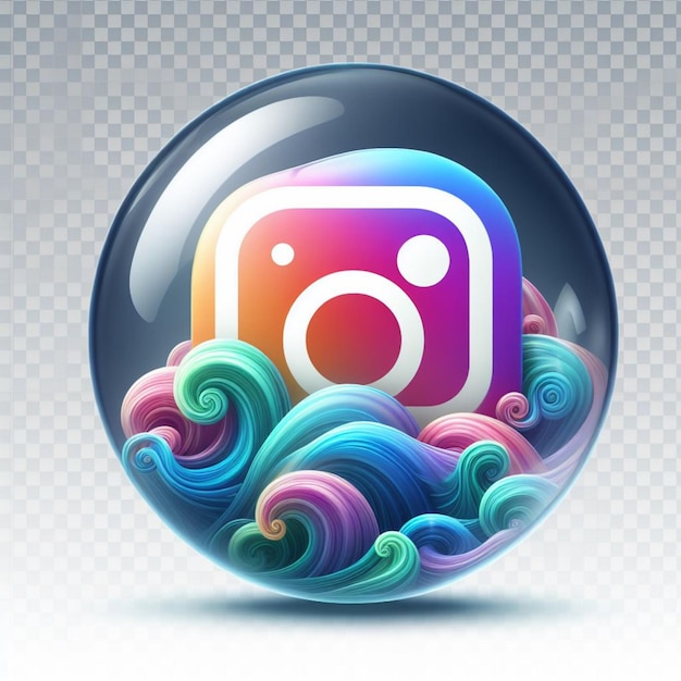 Foto durchsichtige glasblase mit dem instagram-logo darin, isoliert auf einem durchsichtigen hintergrund