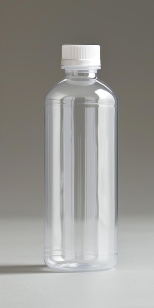 Durchsichtige Plastikflasche auf neutralem Hintergrund