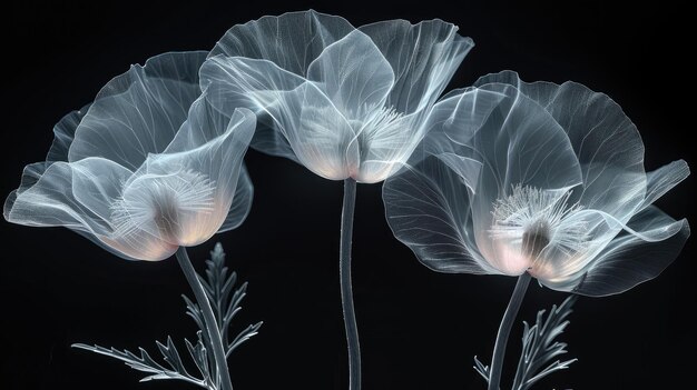 Durchsichtige Röntgenblumen in monochromer künstlerischer Ausstellung