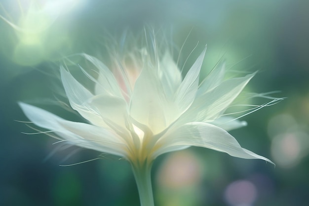 Durchsichtige weiße Blume auf pastellfarbenem Hintergrund in Nahaufnahme