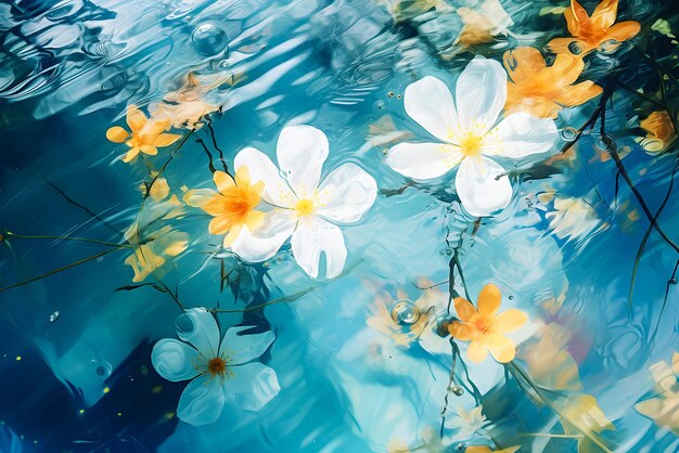 durchsichtige weiße Blumen schwimmen in durchsichtigem Wasser Wellen generative KI