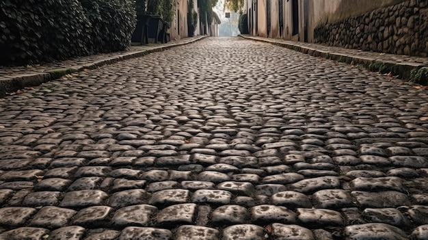 Foto los duros adoquines de una carretera centenaria generada por ia