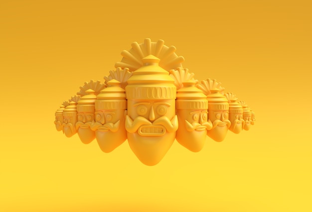 Dussehra-Feier - Ravana mit zehn Köpfen 3D-Rendering-Illustration.