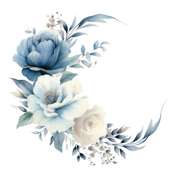 Dusty Blue Elegance Ein zartes Aquarell-Blumen-Eckrahmen