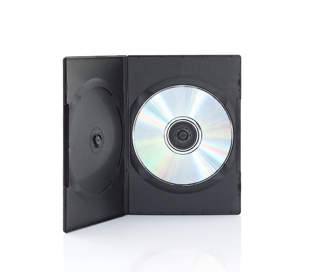 Dvd cajas con disco en fondo blanco