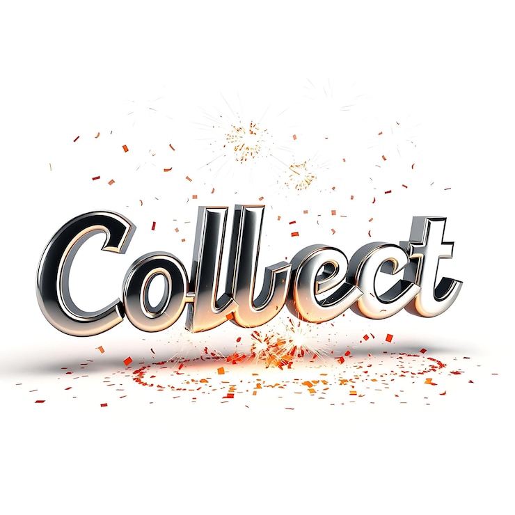 Foto dynamic 3d text collect bursts con energía letras metálicas brillantes atrapan la luz rodeadas de