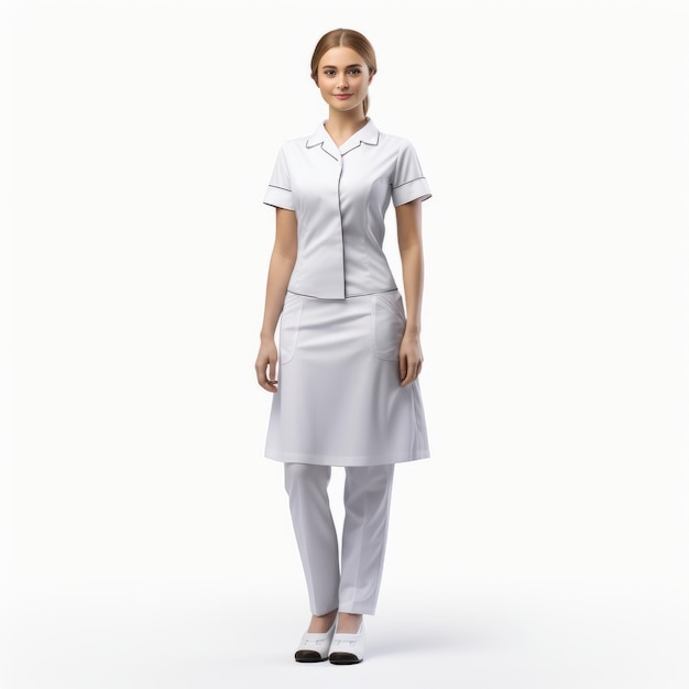 Dynamic Lines 3D Emma Krankenschwester Uniform Mockup in Weiß