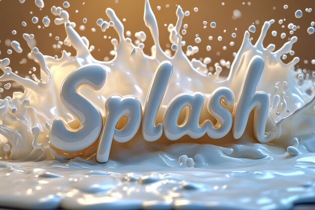 Dynamic Milk Splash con efecto de texto 3D que captura movimiento y energía en una imagen de alta resolución
