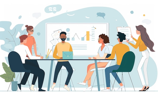 Dynamische Aufnahme eines Marketingteams bei der Durchführung eines Workshops