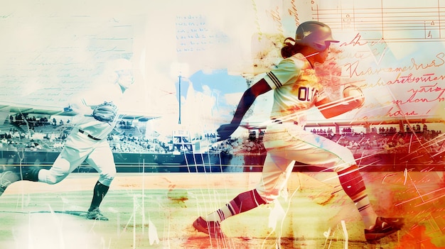 Foto dynamische baseball-collage mit gemischten medienelementen