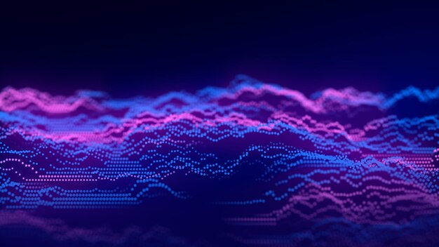 Dynamische Farbwelle von Partikeln und Linien Abstrakt futuristischer Hintergrund Big Data-Visualisierung 3D-Rendering