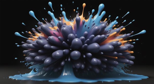 Dynamische flüssige Explosion 3D-Illustration auf schwarzem Hintergrund Schlüsselwörter