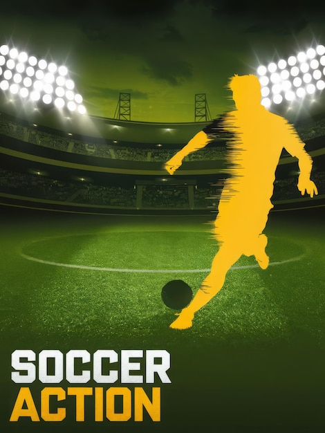 Dynamische Fußball-Action in einem Stadion unter den Lichtern