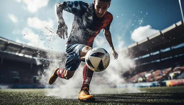 Foto dynamische fußball-pose, professionelle redaktionelle fotografie