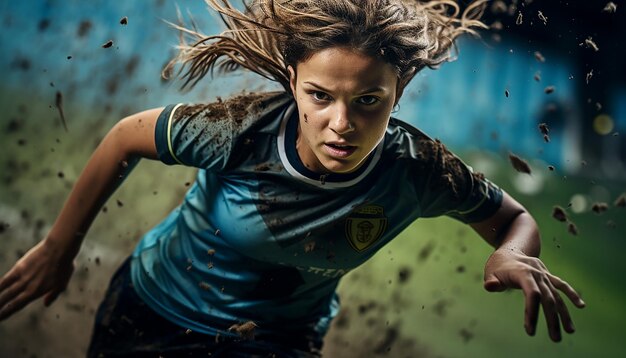 Dynamische Fußball-Pose, professionelle redaktionelle Fotografie