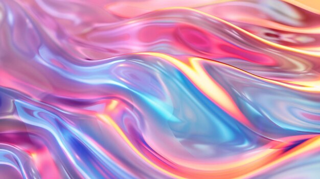 Dynamische iridescente reflektierende metallische Welle mit einem flüssigen holographischen Effekt in einem 3D-Rendering perfekt für vielseitige Designzwecke