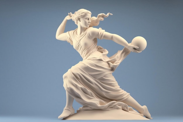Dynamische Marmorstatue Alte griechische Göttin, die sich mit Sport beschäftigt