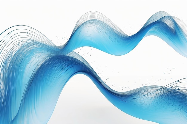 Dynamische Schallwelle, isoliert auf weißem Hintergrund, pulsierende musikalische Partikel Blaues Energieflusskonzept 3D-Rendering