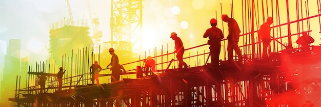 Dynamische Szenen von Baustellen, die Teamarbeit und Koordination der Arbeiter zeigen