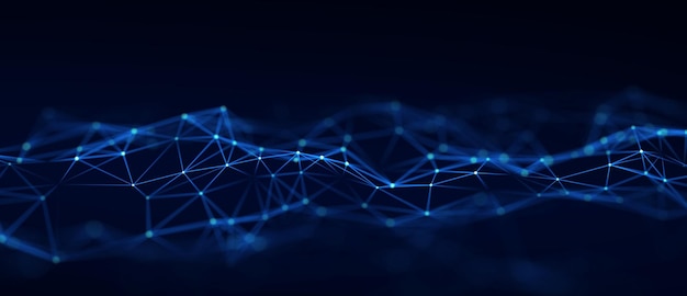 Dynamische Welle von Partikeln und Linien Abstrakter futuristischer Hintergrund Big-Data-Visualisierung 3D-Rendering